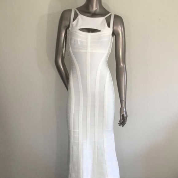 Herve Leger White Alabaster Long Bandage Gown - Picture 2 of 9
